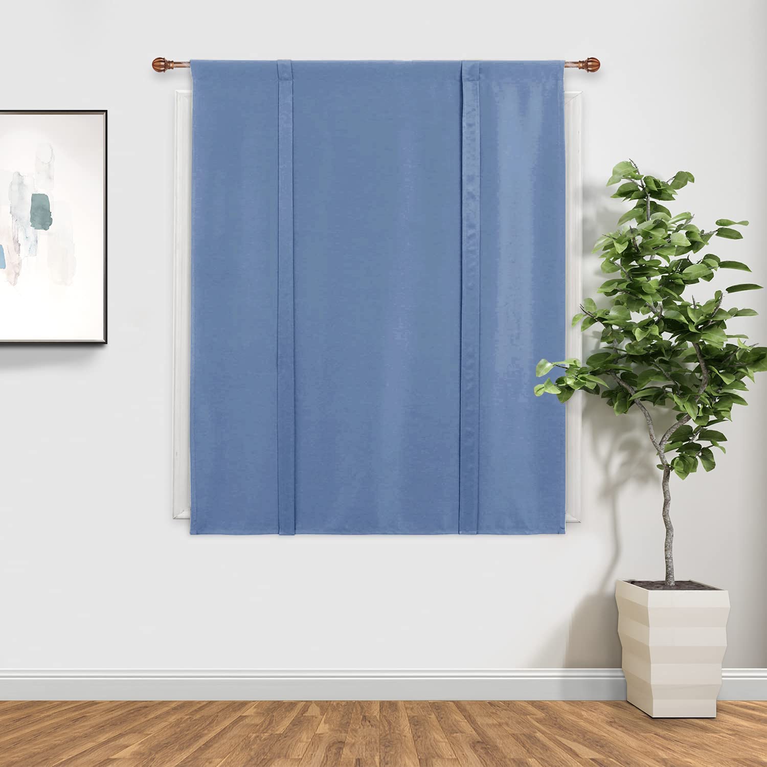 DWCN Rideaux occultants à nouer pour fenêtre à isolation thermique avec passe-tringle pour cuisine, bleu brume, 106,7 x 160 cm (l x L), 1 panneau