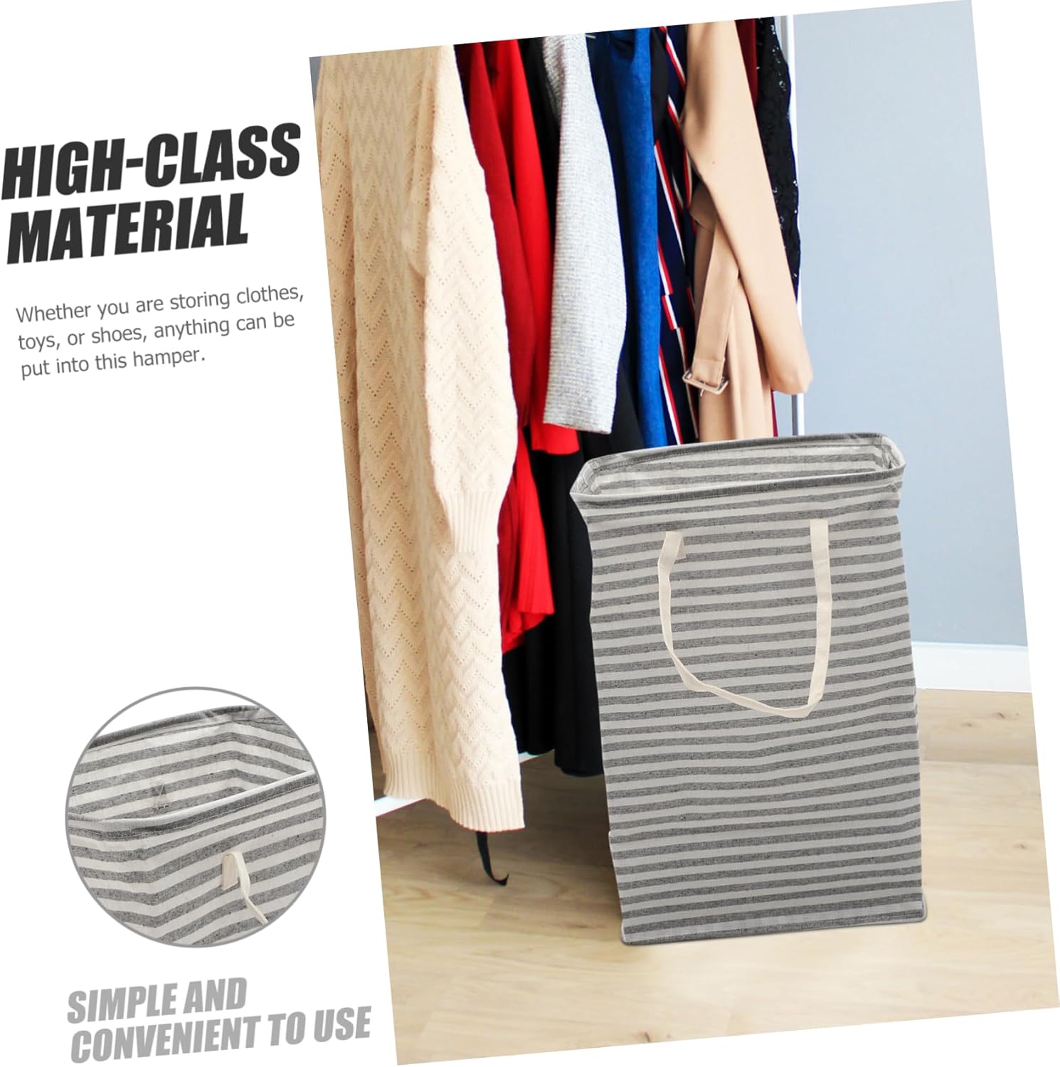 Collapsible Laundry Basket Large Capacity Wear Resistant Clothes Storage Container with Handles Portable Dirty Clothes Hamper for Bedroom Dorm Laundry Room Closet Gray Cotton Linen