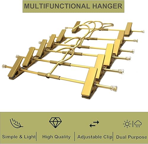 Miniatura 5 de Perchas para pantalones cortos, paquete de 20 perchas para jeans para armario, perchas de aluminio dorado de 11.8 pulgadas con 2 clips ajustables