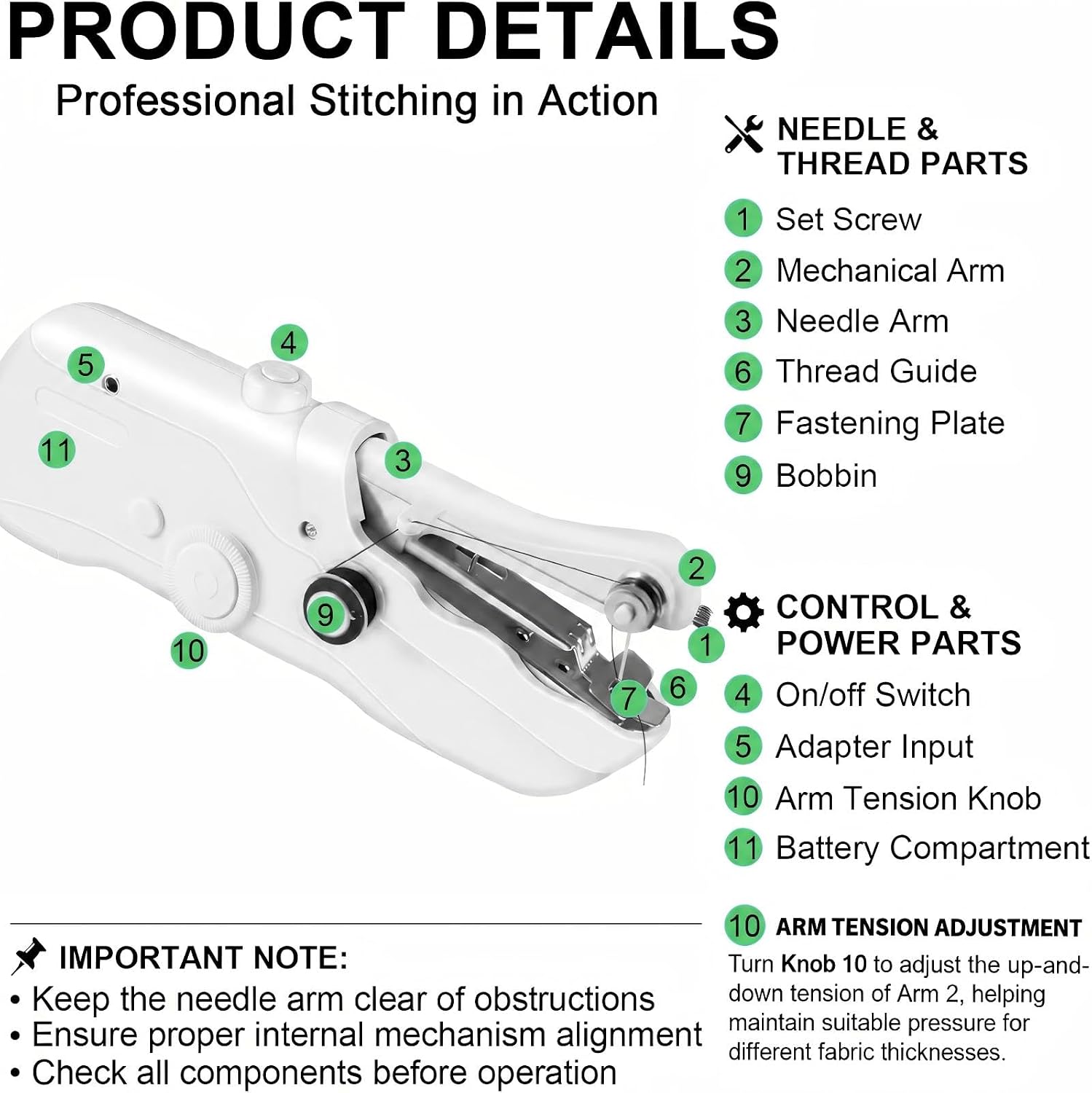 Handheld Sewing Machine USB or Battery Powered Mini Stitcher for Beginners
