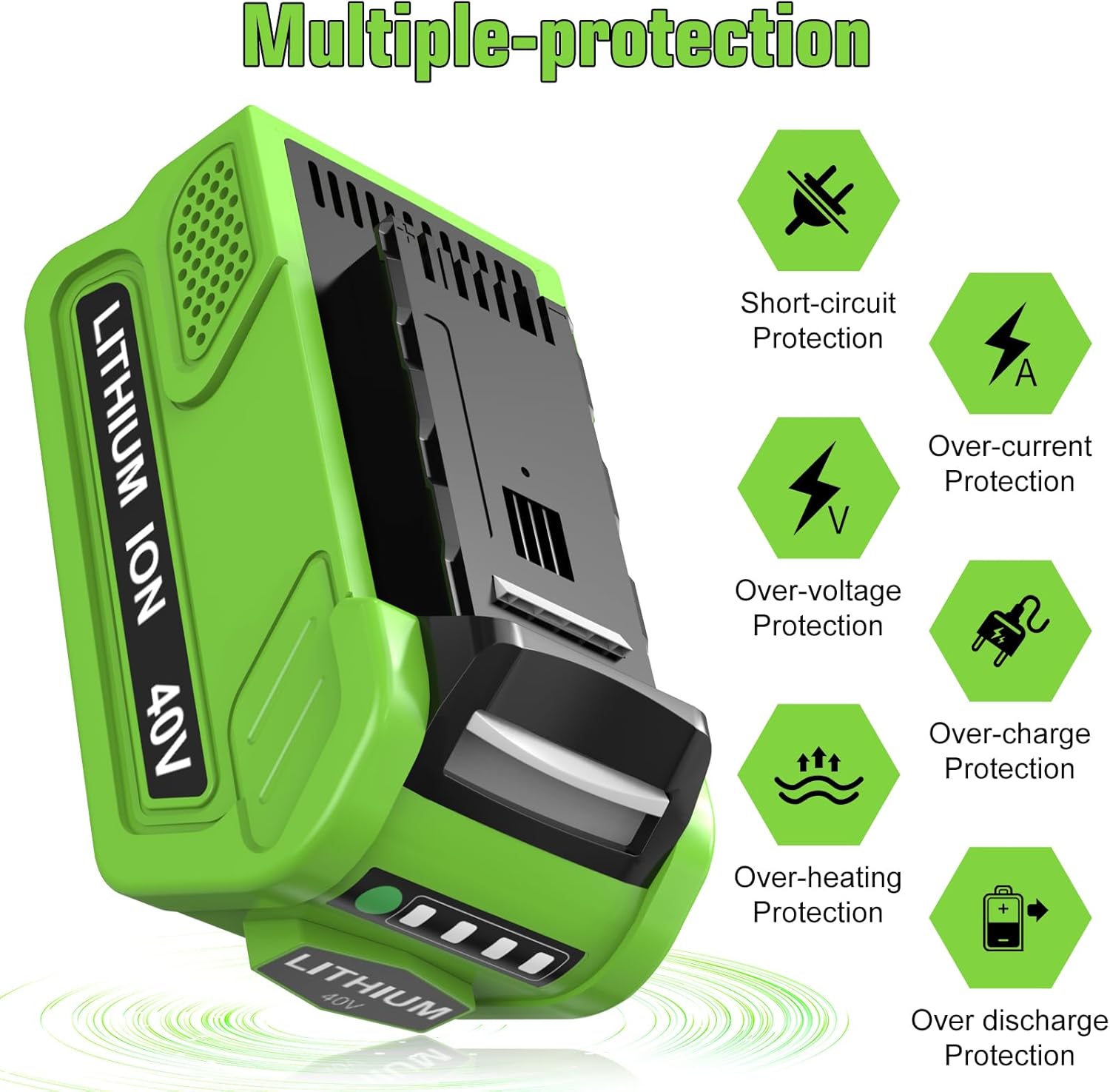 2 Pack 40V 6000mAh Extend Capacity Replacement for Greenworks 40V Battery Compatible with Greenworks 40 Volt Battery 29252 20202 22262 25312 20642 22272 29462 29472 Tools (NOT for Gen 1) (Green)