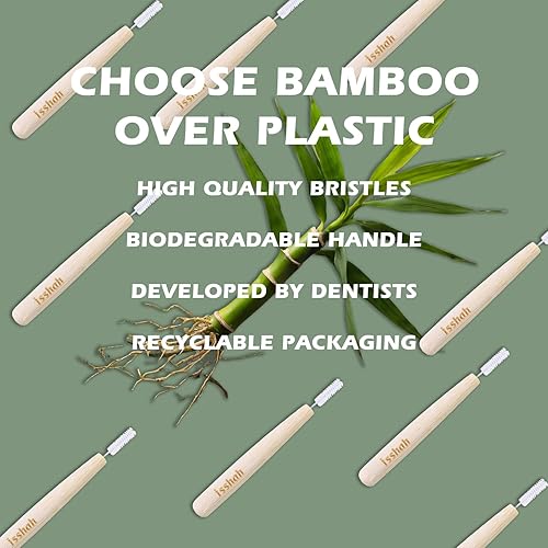 Miniatura 3 de Isshah Cepillos interdentales biodegradables de mango de bambú entre dientes limpiador de dientes de limpieza profunda, tamaño 1 (0.018in), 40