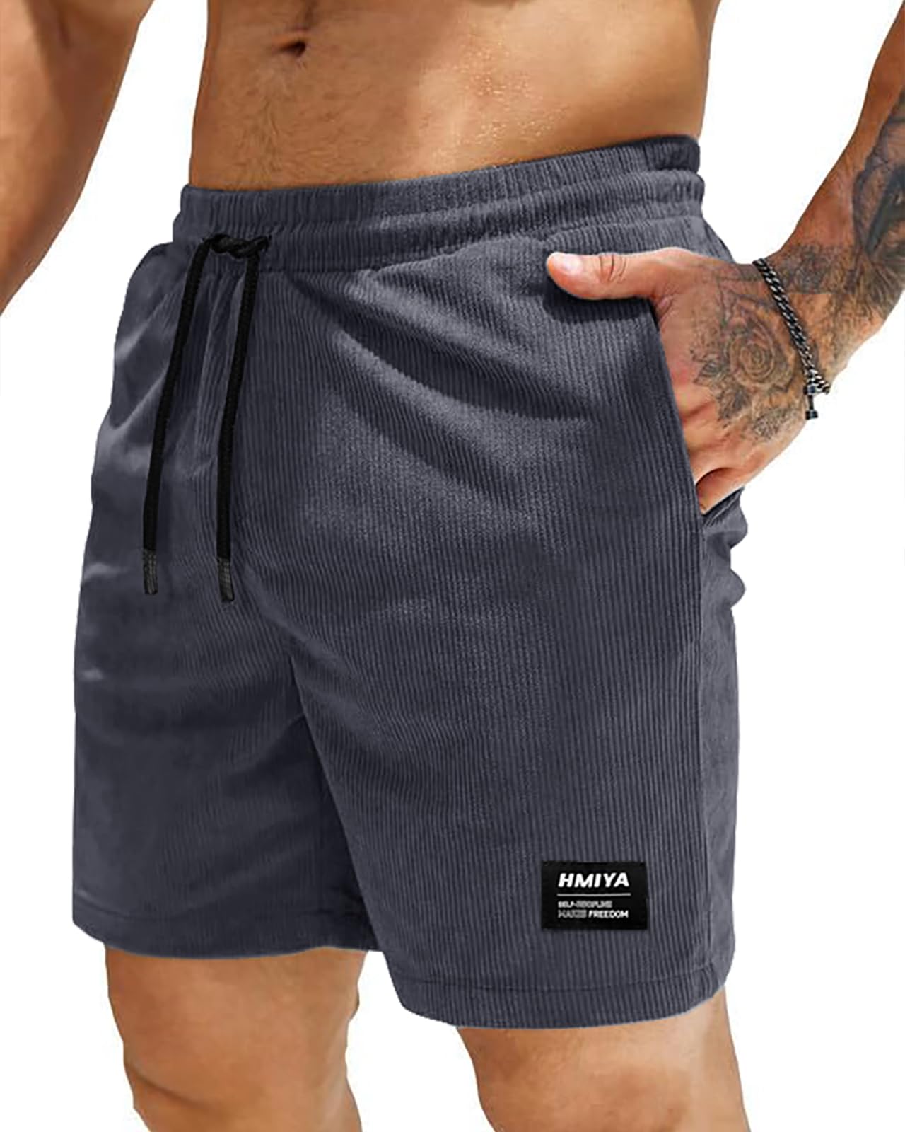 HMIYA Corduroy Shorts Herren Kurze Hosen Sommer Bermuda Freizeitshorts Baumwolle Elastische Taille mit Taschen