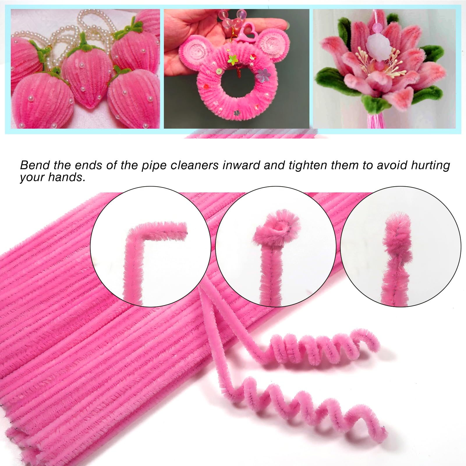 TOAOB 300 Pezzi Scovolini per Lavoretti Steli Ciniglia Rosa Pipe