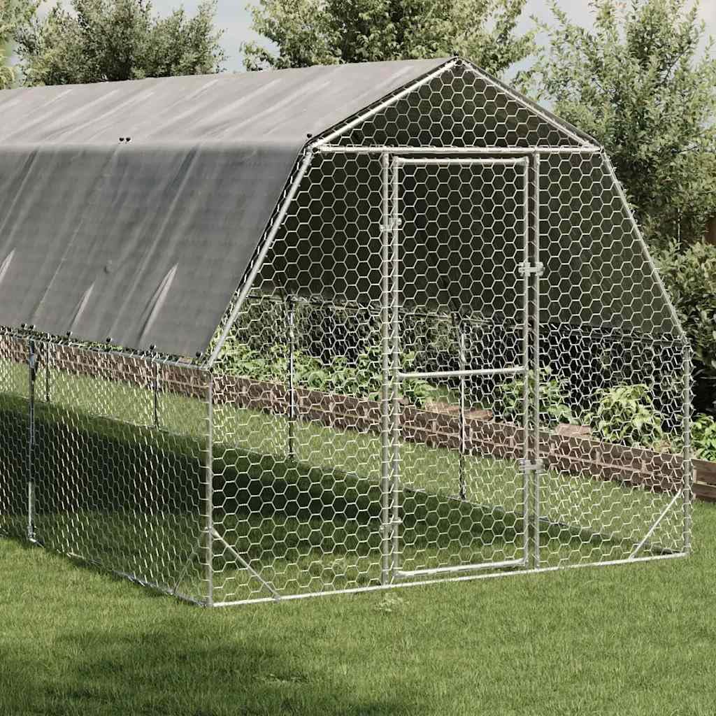 Gallinero con techo, 2,5 x 12 x 2,25 m, de acero galvanizado, 30 m², gran cercado para aves de corral, para pollos, patos, gansos y conejos, con puerta con cerradura