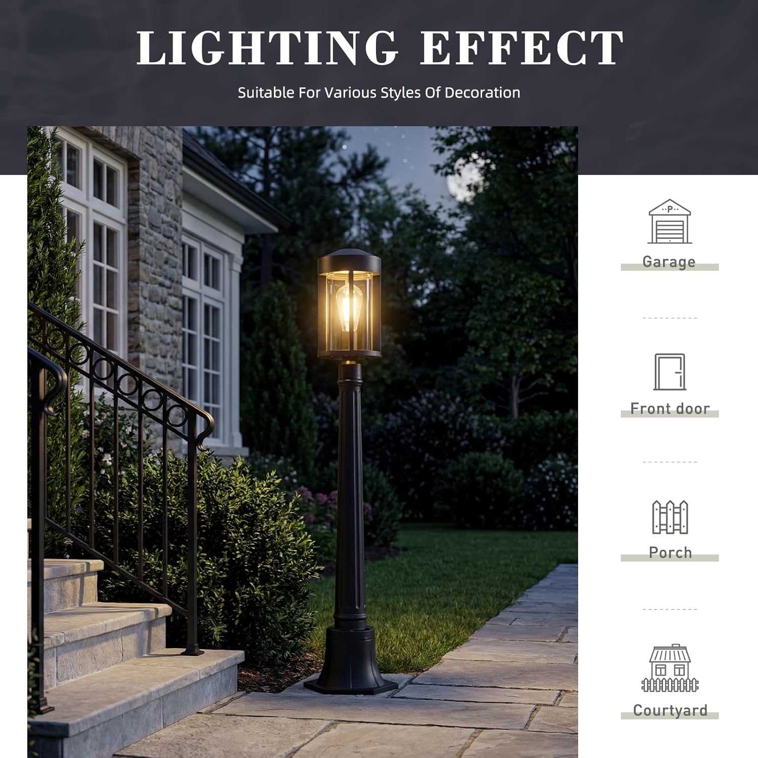 zeyu 40.2'' Modern Outdoor Post Light, Modern Exterior Pole Light, Pathway Light with Pole Mount Base, Black Metal Finish with Clear Glass Shade, ZW118PL BK