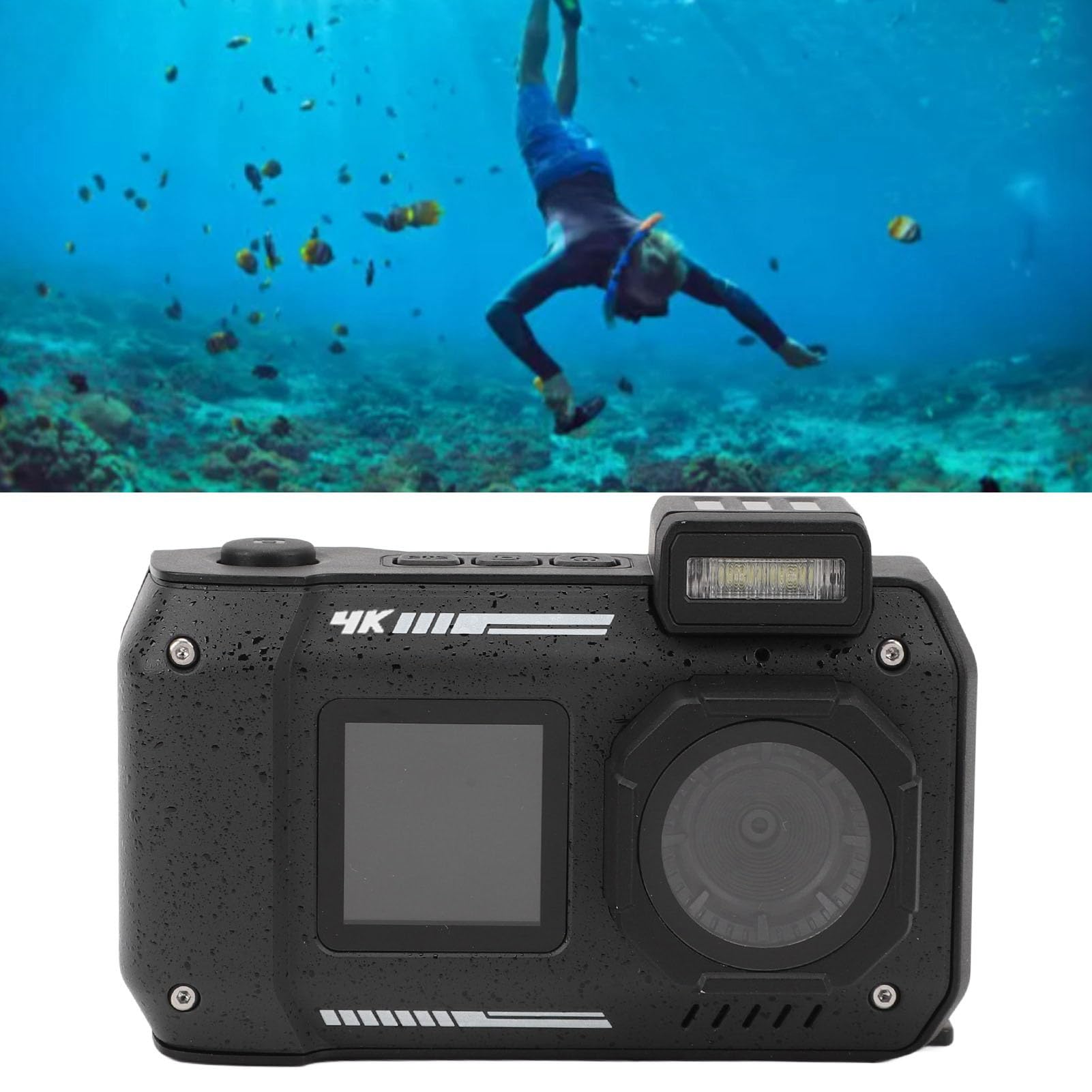 Appareil Photo Numérique étanche 4K 65 MP pour la Plongée en Apnée, Caméra sous-Marine à Double écran avec Mise au Point Automatique avec Batterie de 2 500 MAh, Indice