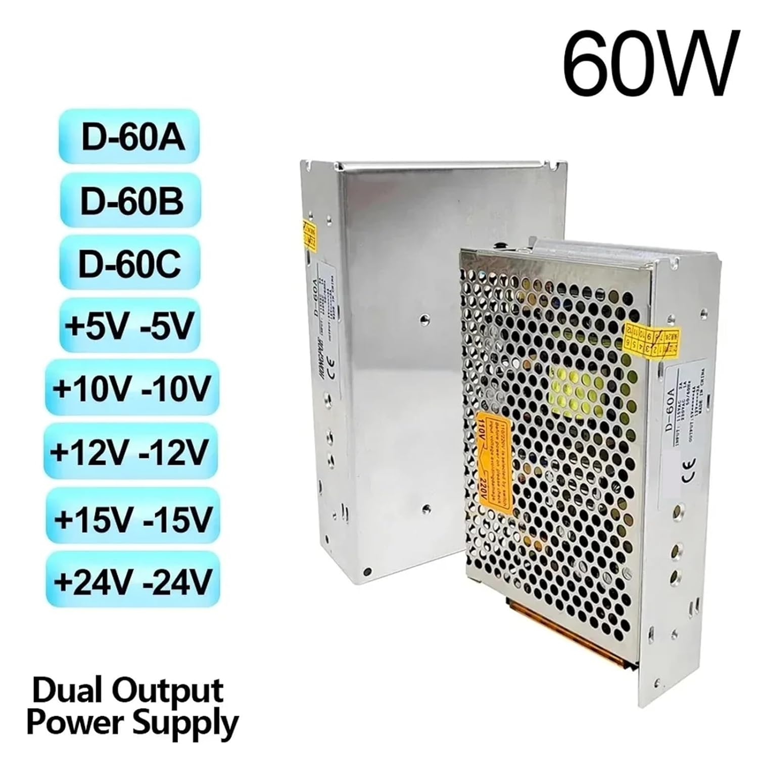 Dual Output Switching Power Supply 50W 60W 75W Driver Transformer Input 100-240VAC DC 5V 12V 15V 1Pcs(D-60A 5V4A 12V3A)