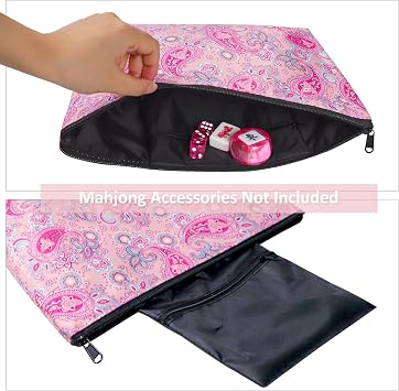 Empty Mahjong Bag,Thickened Pink Printed Soft American Mahjong Tiles Bag (Case Only)