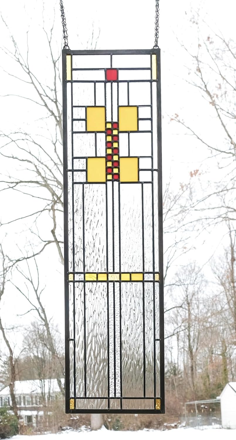 10" x 36" Stained Glass Mission Style Window Panel