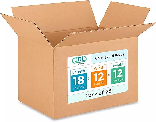 IDL Packaging Cajas de mudanza corrugadas medianas de 18 pulgadas de largo x 12 pulgadas de ancho x 12 pulgadas de alto (paquete de 25)  Excelente