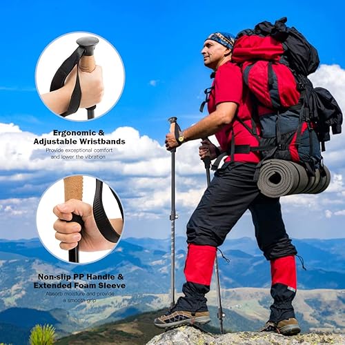 Miniatura 4 de Goplus Bastones de trekking, paquete de 2 bastones ajustables antigolpes para senderismo, escalada, aluminio ligero 7075 con bolsa de transporte