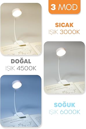 Şarjlı Ayarlı Klipsli Mini Kitap Okuma Lambası Mandallı Işık Masa Lambası Kitap Okuma Işığı AV3310 [Enerji Sınıfı A]