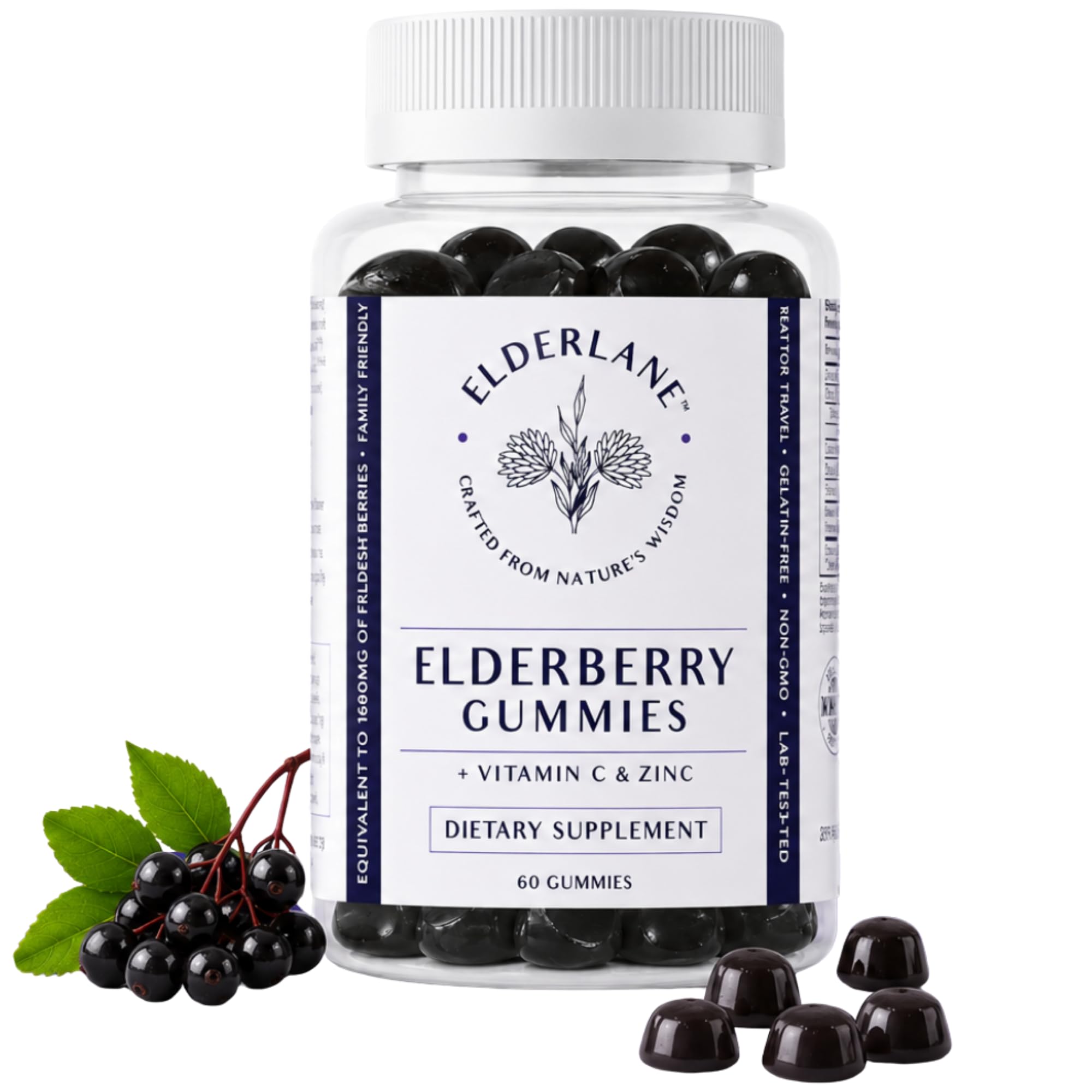 Elderberry Gummies with Vitamin C & Zinc - 200mg Immune Support - 60ct