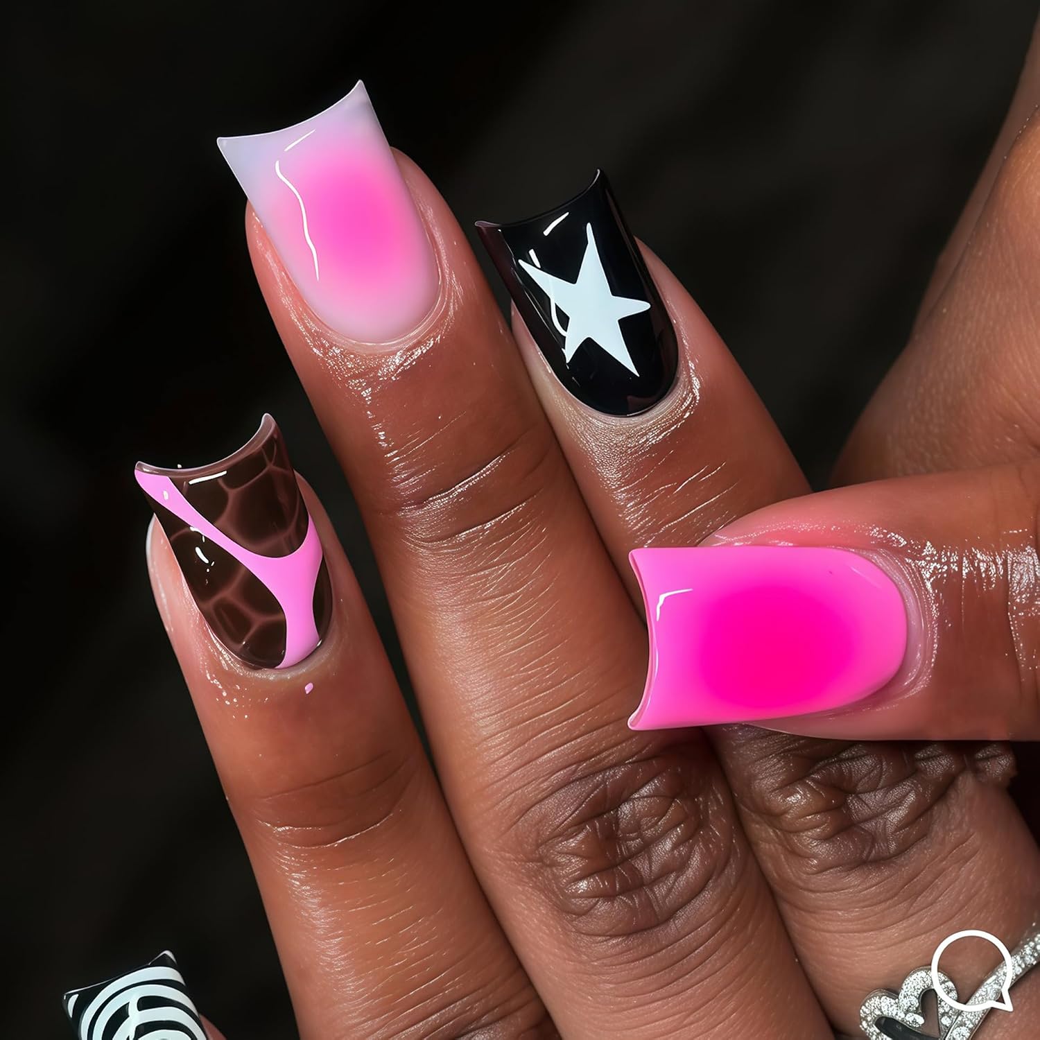 Tapered Square Coffin Press On Nails,Leopard Print Black French Tip Fake Nails,Gold Rhinestone & Bow Design Duck False Nails,Acrylic Reusable Stick On Fake Nails for Women Girls 24Pcs Nail Reformation