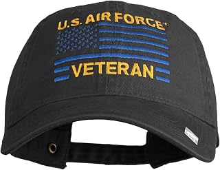 e4Hats.com US Air Force Veteran Flag Embroidered Solid Cotton Twill Low Profile Strap Cap