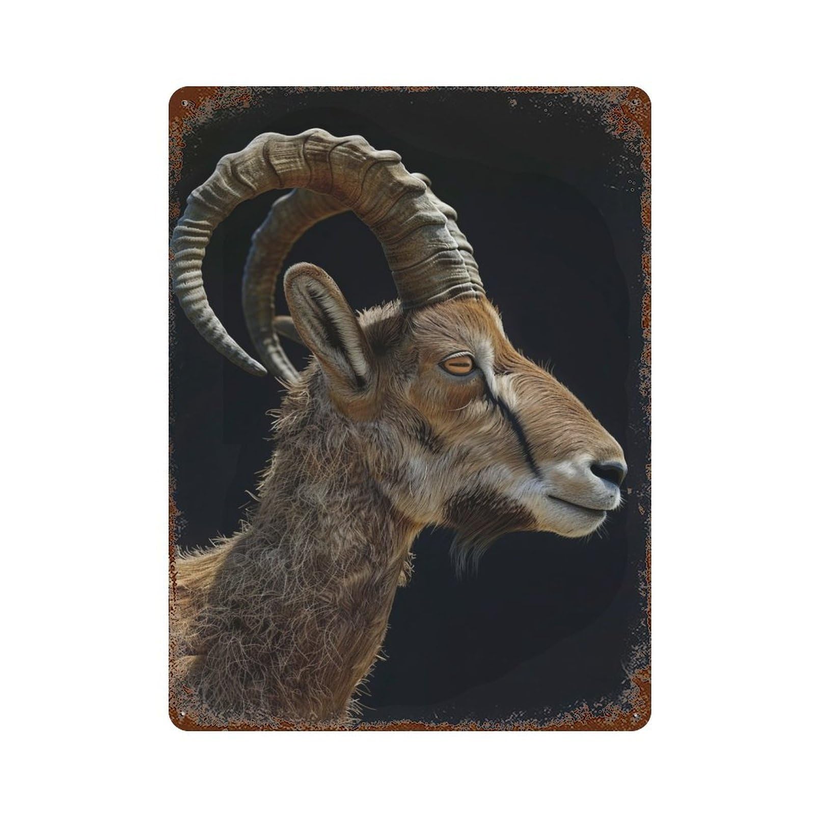 Garage Style Ibex Rust Effect Tin Sign 15.7"x11.8", Classic Wall Plaque for Bar And Workshop