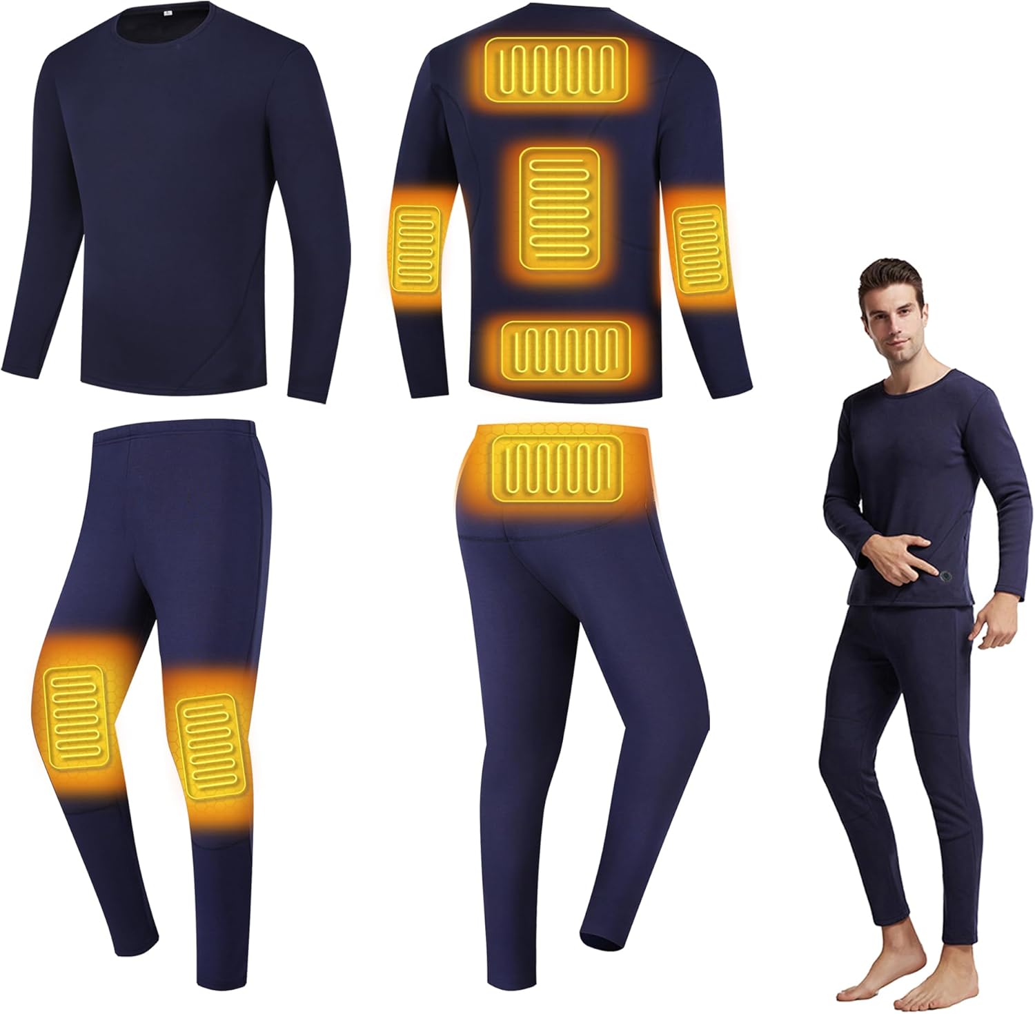 Heating Underwears Set Electric Thermal Underwear Shirt Pant Men's Heated Long Johns Set for Hunting Skiing Hiking