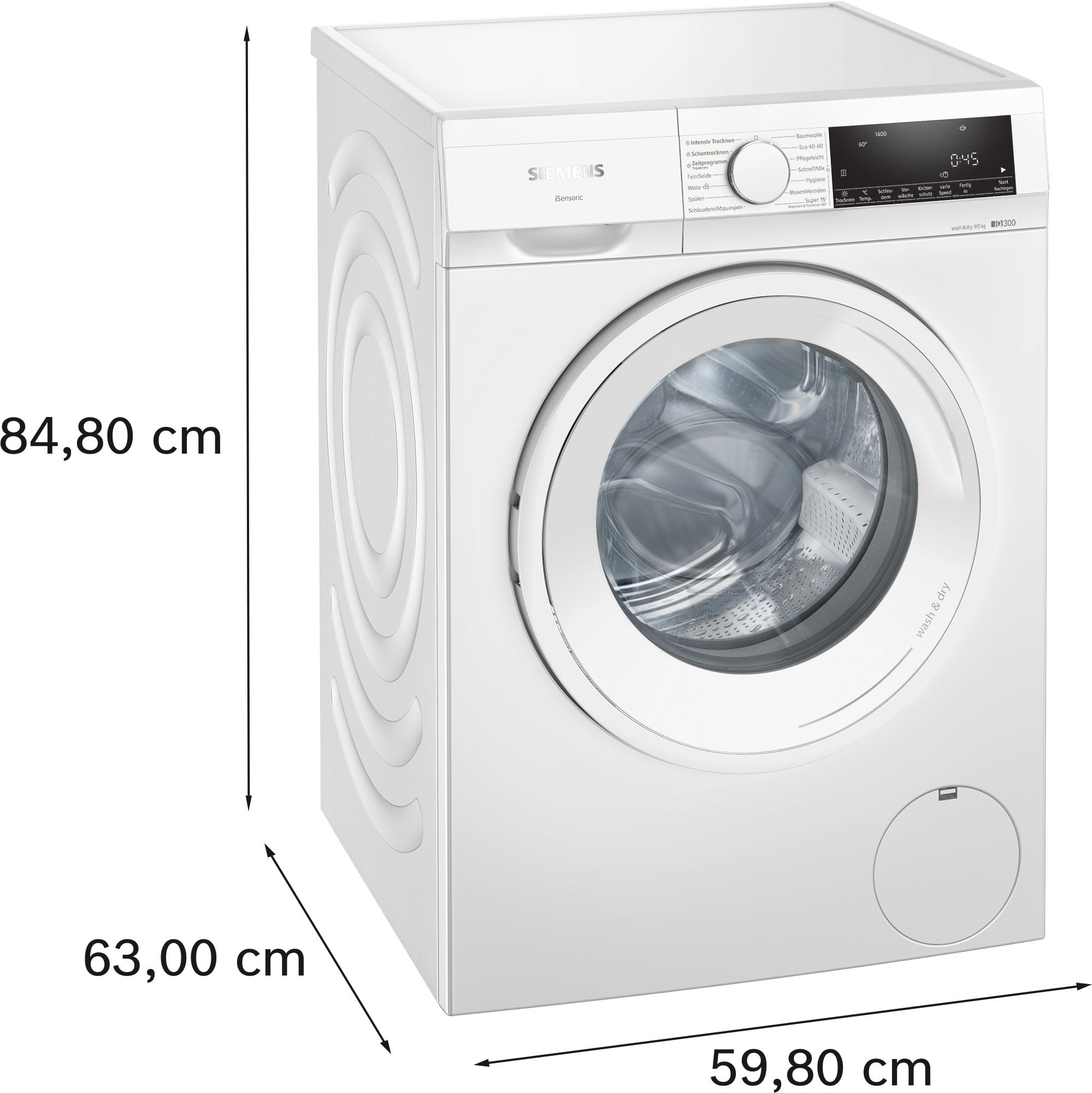 Siemens iQ300 WN34A141 Waschtrockner 2-in-1 Frontlader 9 kg Waschen 5 kg Trocknen 1400 U/min autoDry Weiß 60 cm