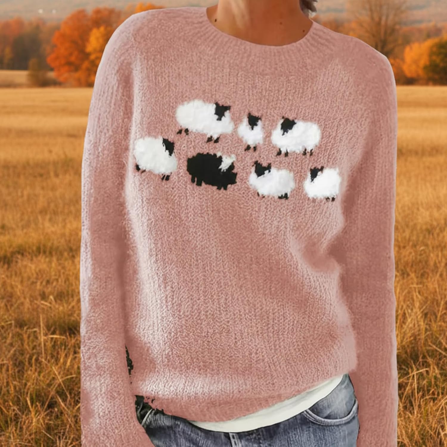 Women's Fair Isle Knit Pullover Sweater Oversized Casual Loose Crewneck Vintage Striped Long Sleeve Jumper Tops - Image 3