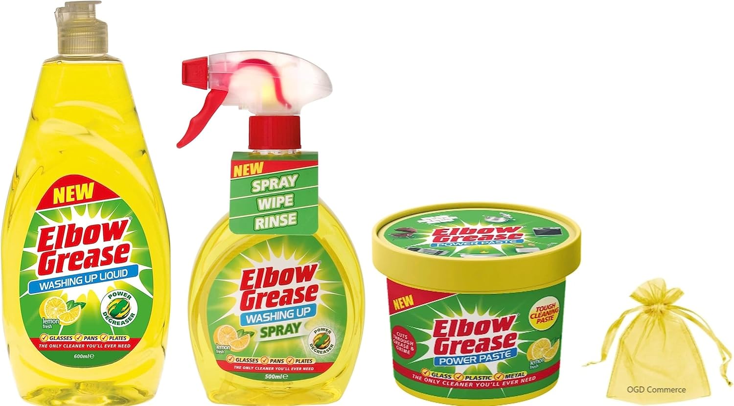 Elbow Grease All Purpose Cleaning Pack Lemon Fresh Dish Washing Soap 600ml + Washing Up Cleaner