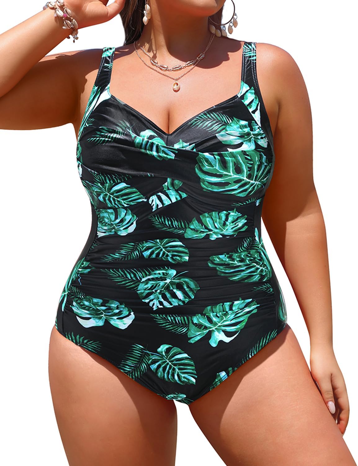 Yonique Women Plus Size One Piece Swimsuits Tummy Control Bathing Suits Twist Front Ruched Swimwear