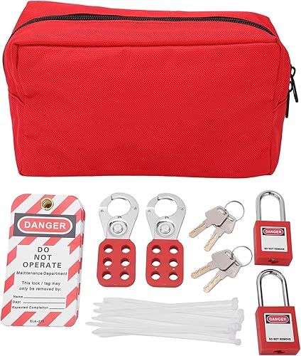 Kit de etiquetado de bloqueo eléctrico Loto Hasp, dispositivo de bloqueo con bolsa de almacenamiento, etiquetas grabables y borrables, adecuado para