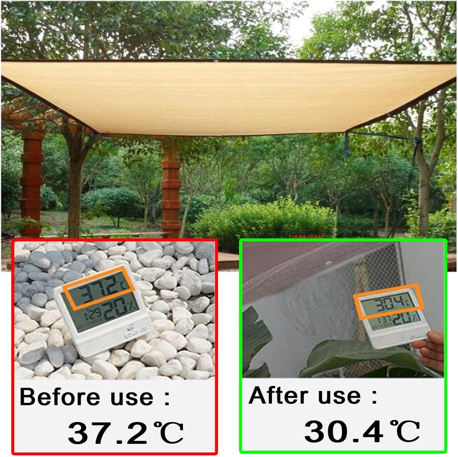 Shade Canopy Rectangle Water Resistants Garden Patio Sun Shade Sail 90% UV Block Brown Beige Shade Cloth with Free Rope, Firm Stable, Available for Custom Sizes