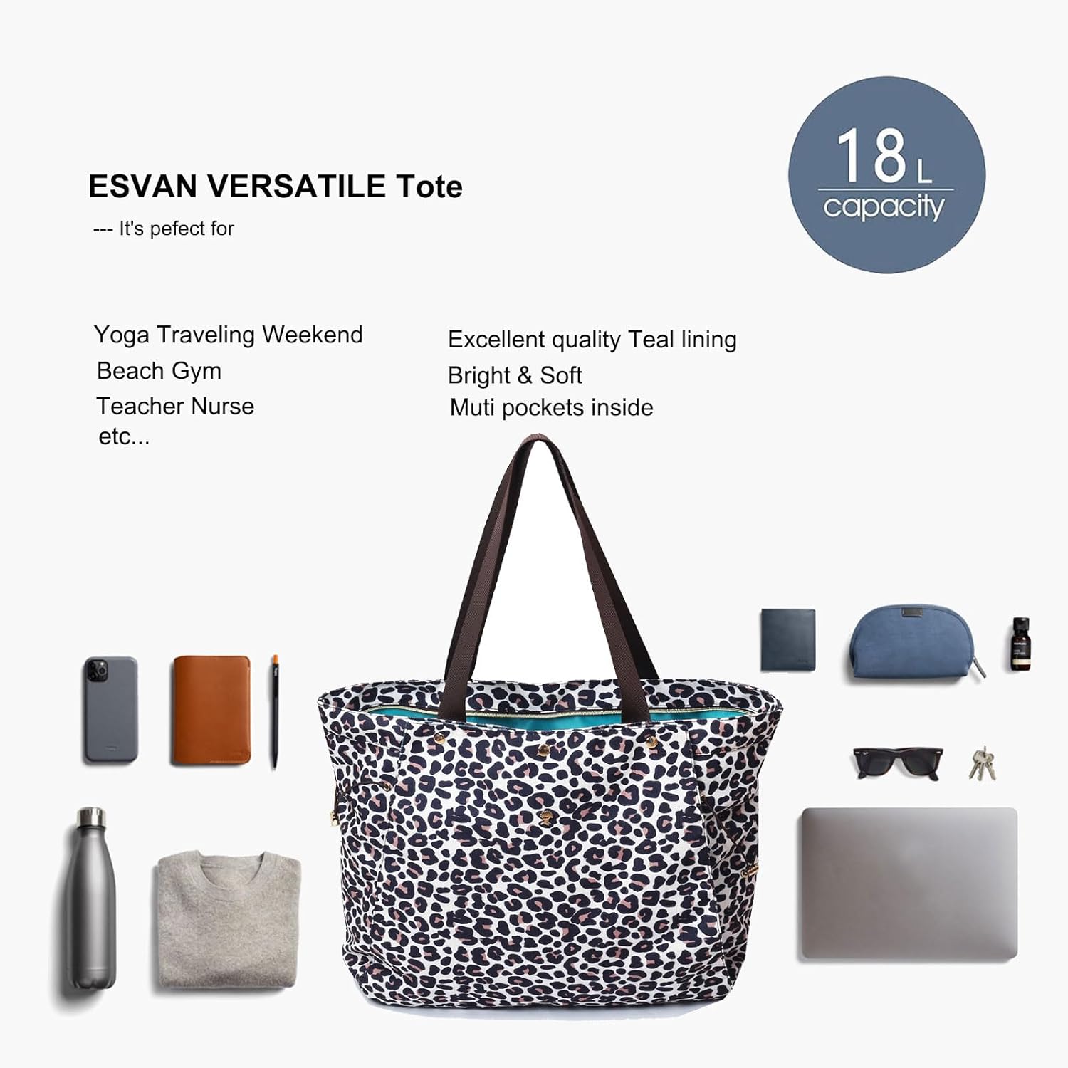 ESVAN Yoga Mat Bag, Gym Bag Tote Bag with Multi Pockets For Women Drawstring Yoga Mat Carrier Pilates Travel Workout Office - Image 6