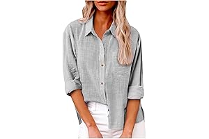 Ladies Plus Size Long Sleeve Button Down Casual Tops