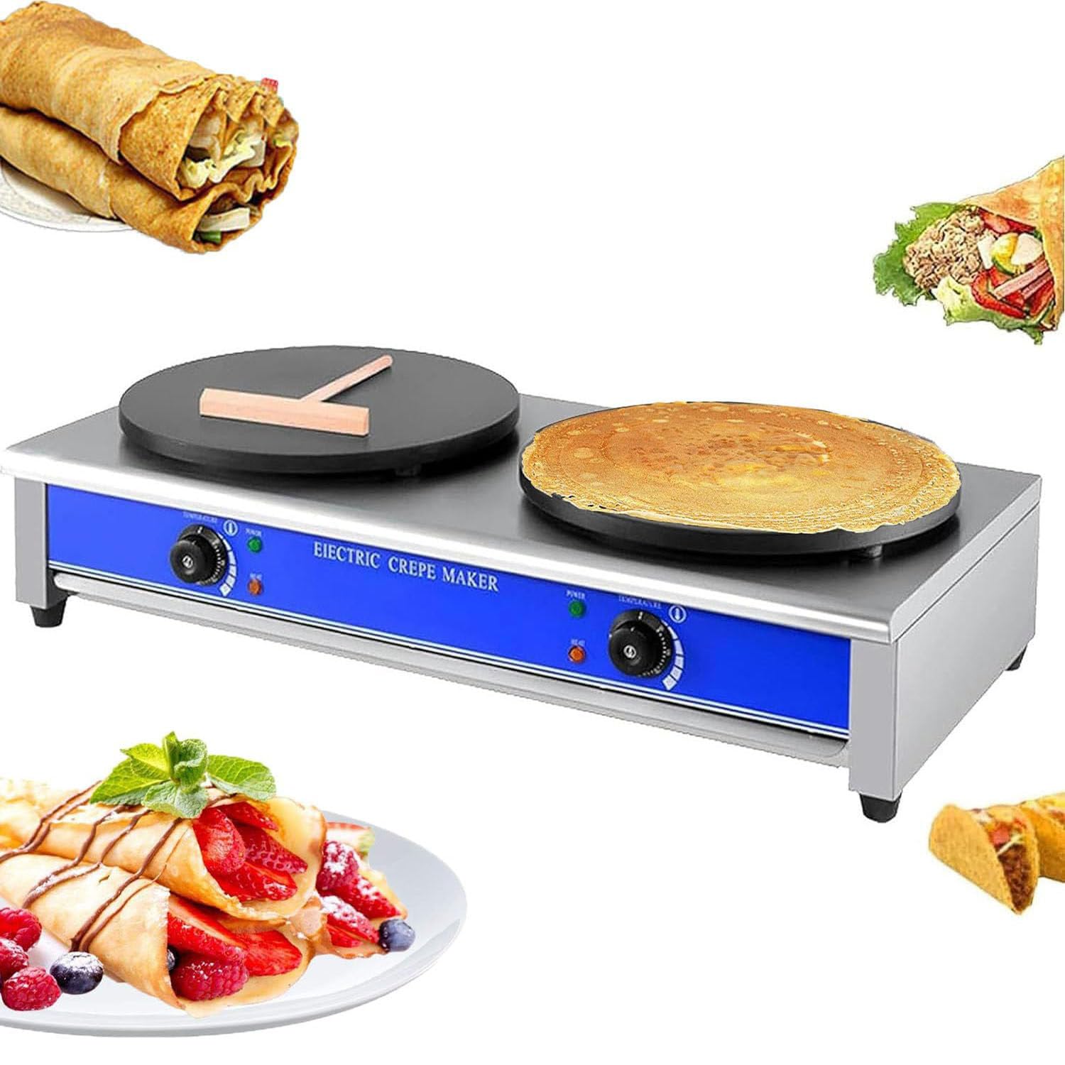 DPLXQPP 2800w Electric Pancake Crepe Machine,Commercial Crepe Machine,with 400mm Cast Iron Plate,Electric Stove Accessories,Also for Cooking Eggs,Omelettes and Flatbreads,110V