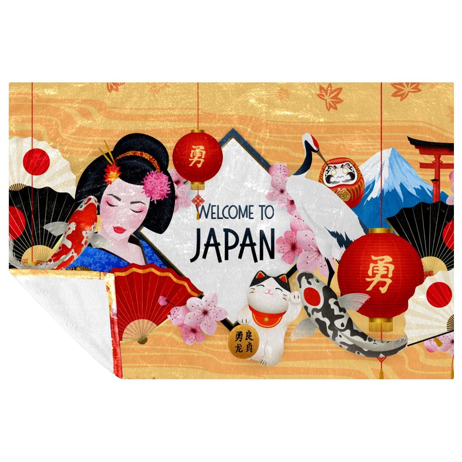 Couverture canapé anti-froid motif geisha | Plaid doux pique-nique et lit 150x100