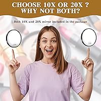 Vista 6 de Magnifying Mirror, 3.5 Inch Round 20X Mirror and 10X Magnifier Mirrors with 2 Suction Pads for Easy Mounting, Portable Travel Magnified Mirror, and