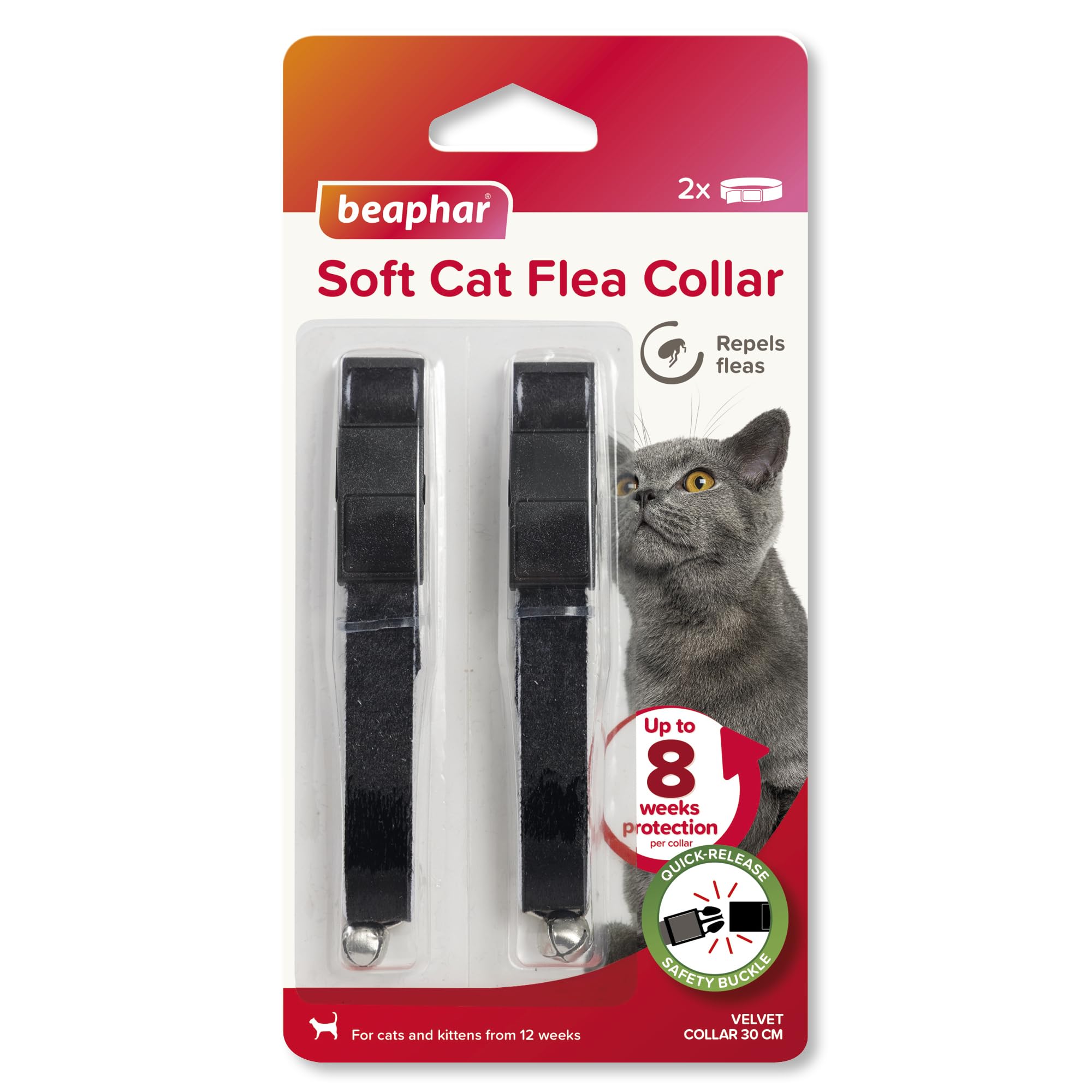 Beaphar Soft Velvet Flea Collar For Cats Twin Pack 30Cm Repels Fleas