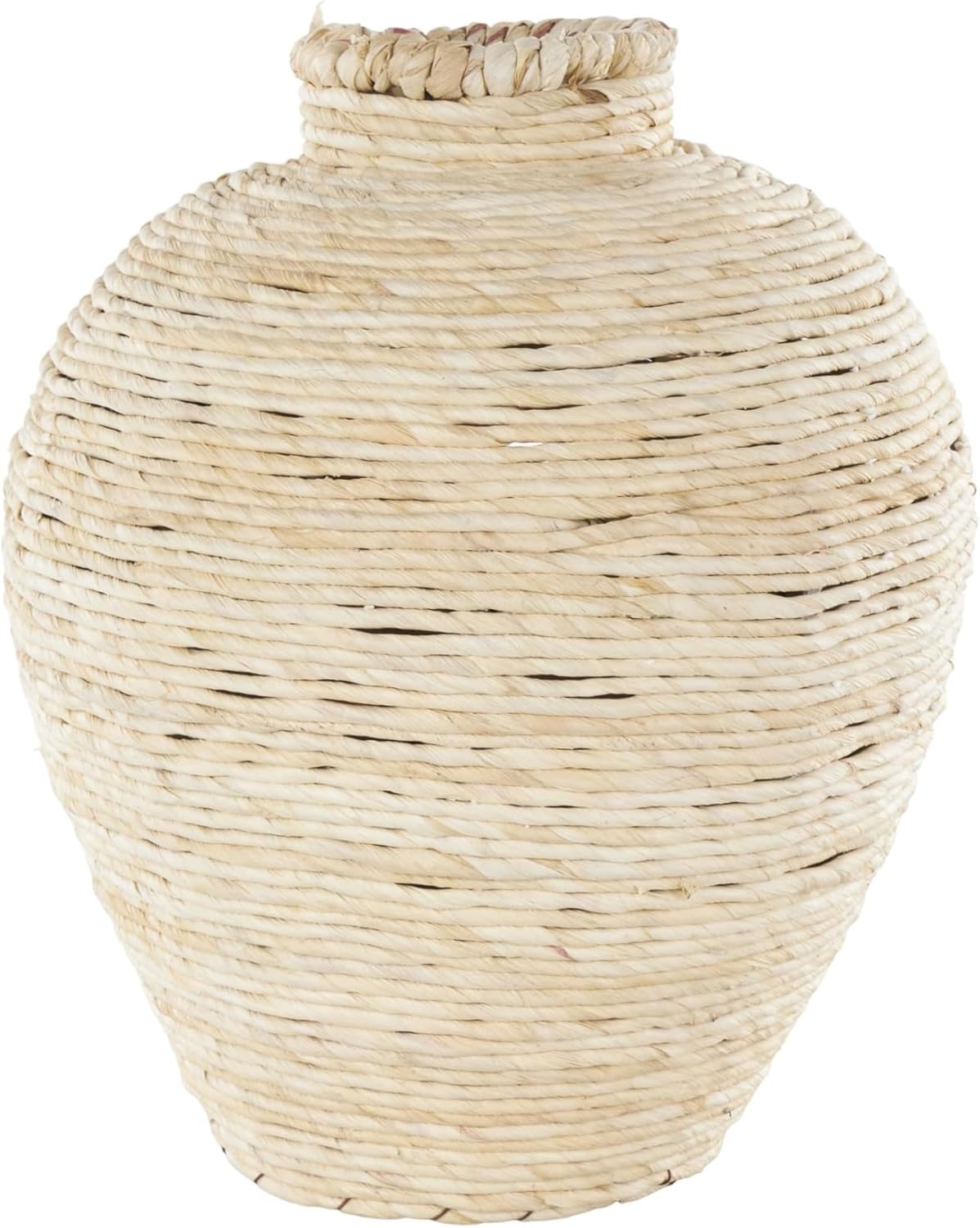 Deco 79 Bamboo Wood Handmade Decorative Vase Wrapped Pot Centerpiece Vase, Vase for Home Decoration 11" x 11" x 14", Cream