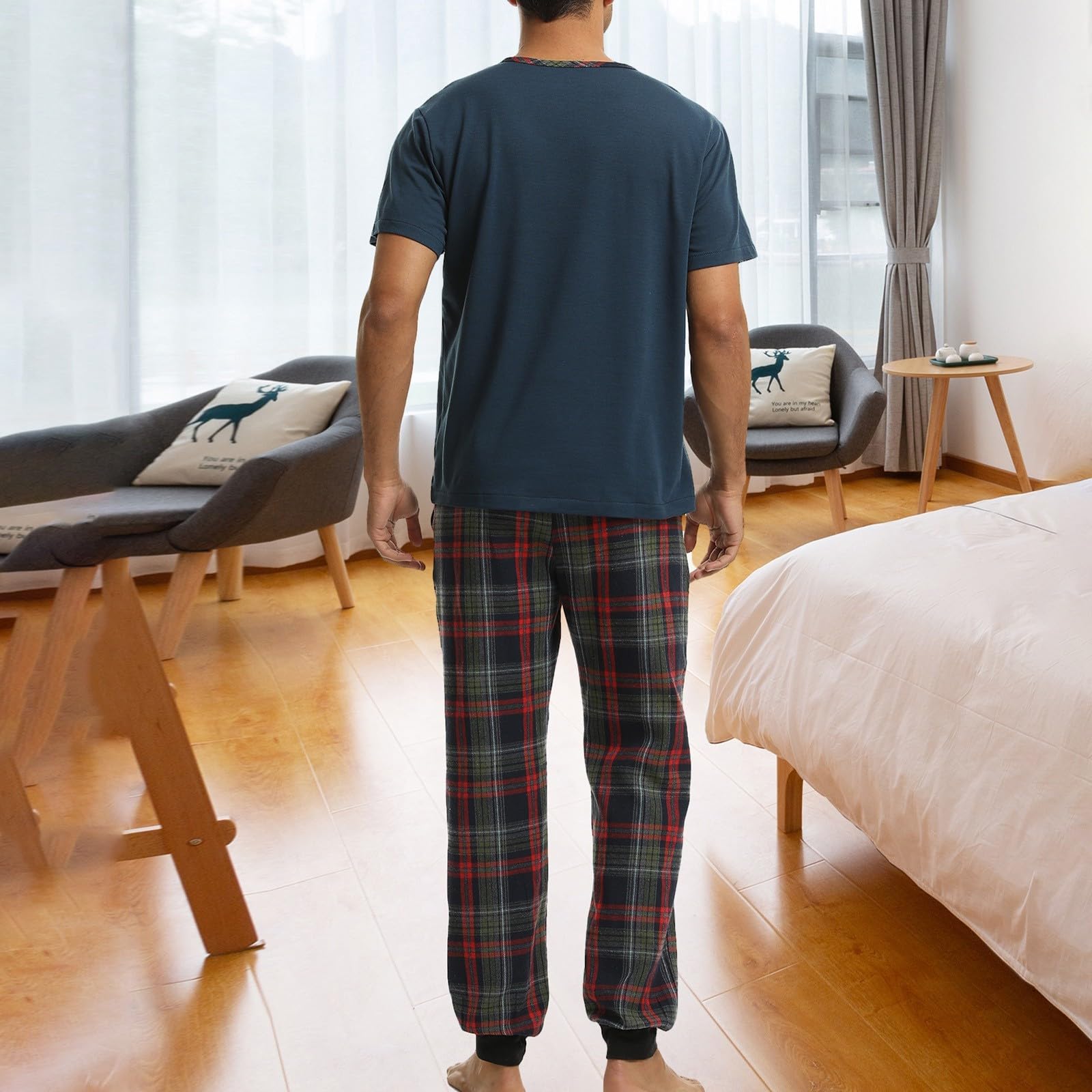 Pigiama Uomo Cotone, Collo Rotondo Pigiami Cotone Leggero Stampa a Lettere Camicia Maniche Corte Con Pantaloncini 2 Pezzi Pigiami Due Pezzi Da Uomo Set Pigiama Estivo Da Uomo Abbigliamento Uomo Estivo