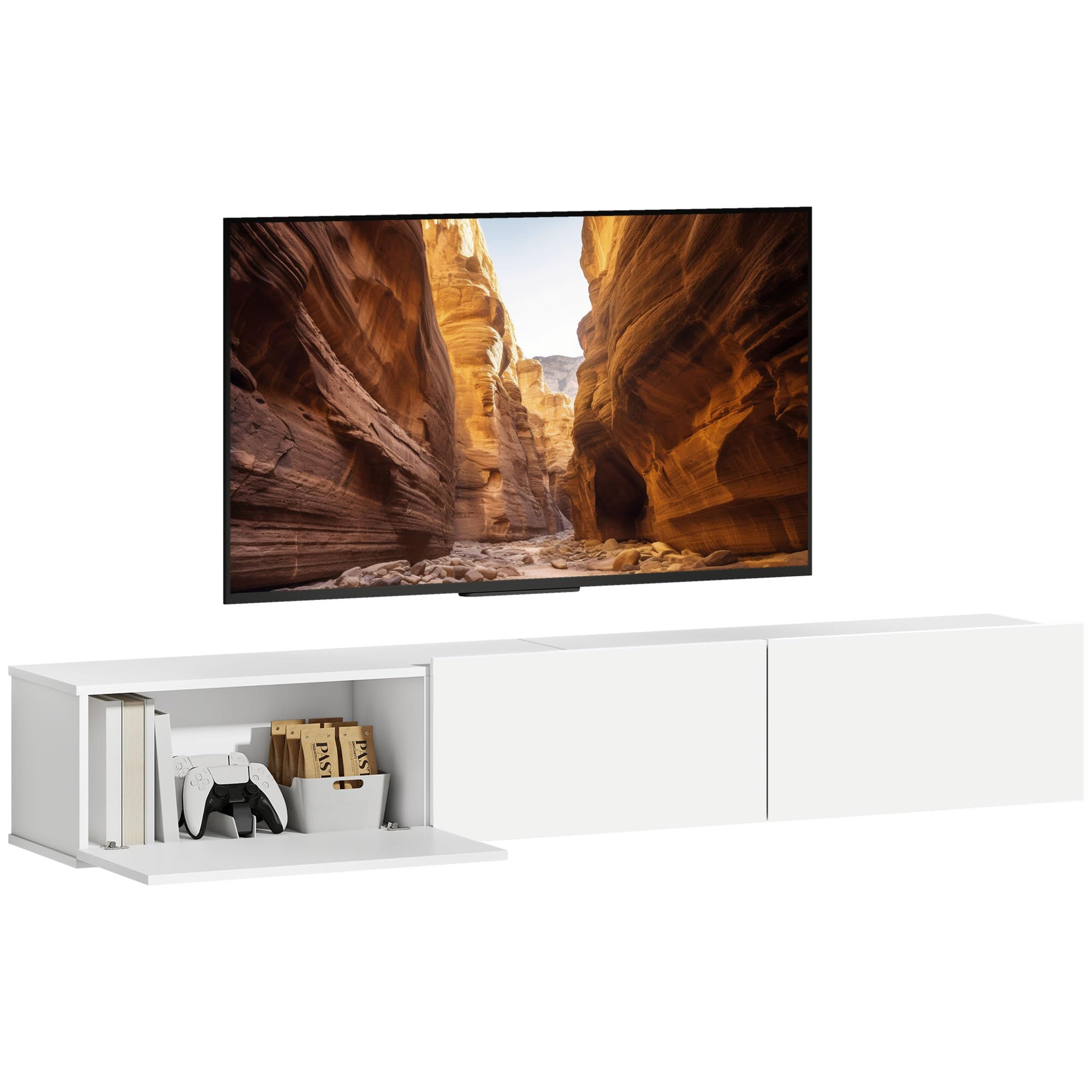 HOMCOM TV Schrank Lowboard hängend 180 cm für Fernseher bis 82 Zoll Weiß