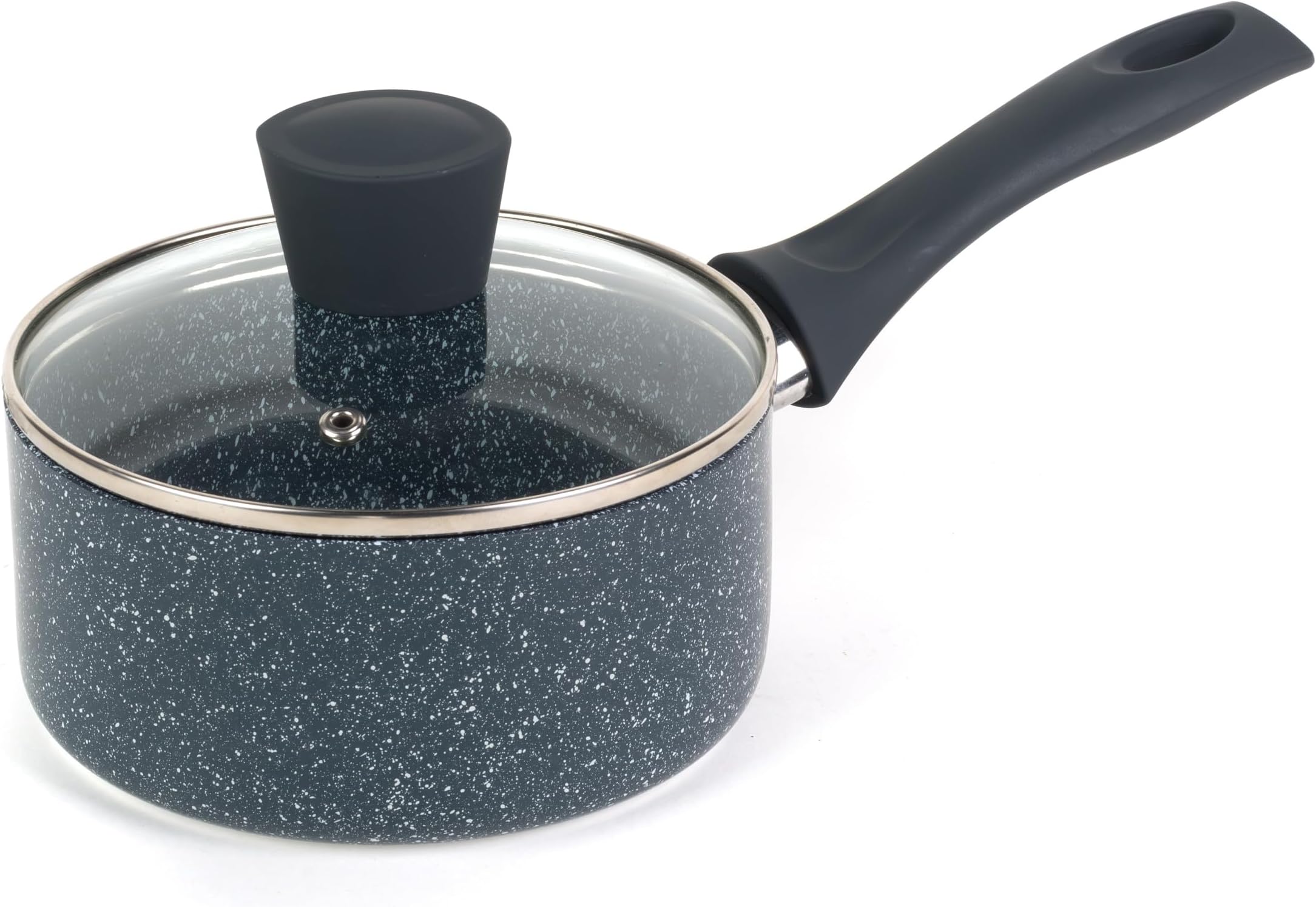 Russell Hobbs RH00844EU Non-Stick Saucepan - Pressed Aluminium Milk Saucepan with Tempered Glass Lid, 16cm/1.2L Sauce Pot for Induction, Small Cooking Pot with Soft Bakelite Handle, Nightfall Stone