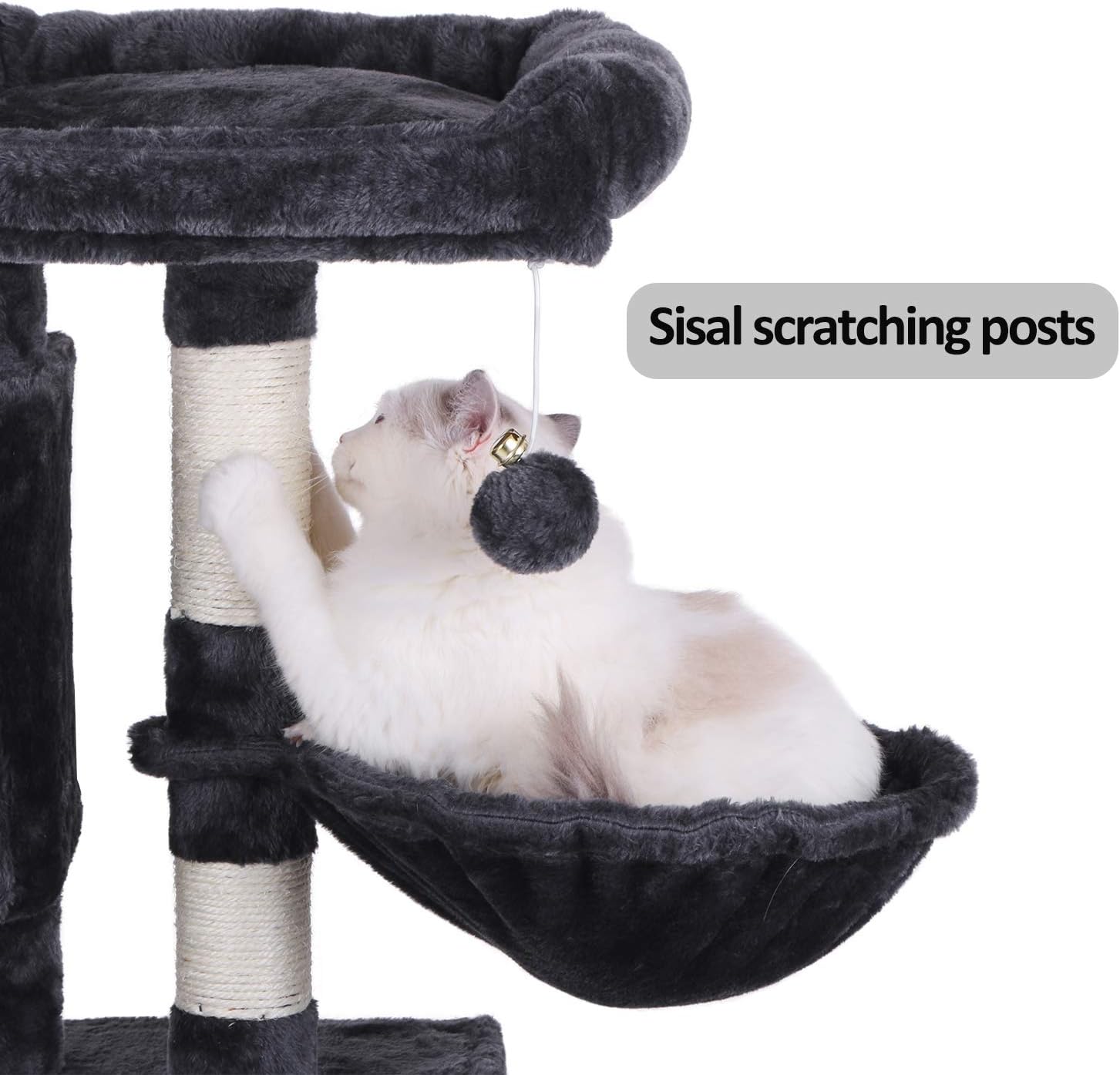 BEWISHOME Multi-Level Cat Tree Condo with Sisal Scratching Posts, Perches, Houses, Hammock and Baskets, Cat Tower Furniture Kitty Activity Center Kitten Play House Grey MMJ05B : Pet Supplies