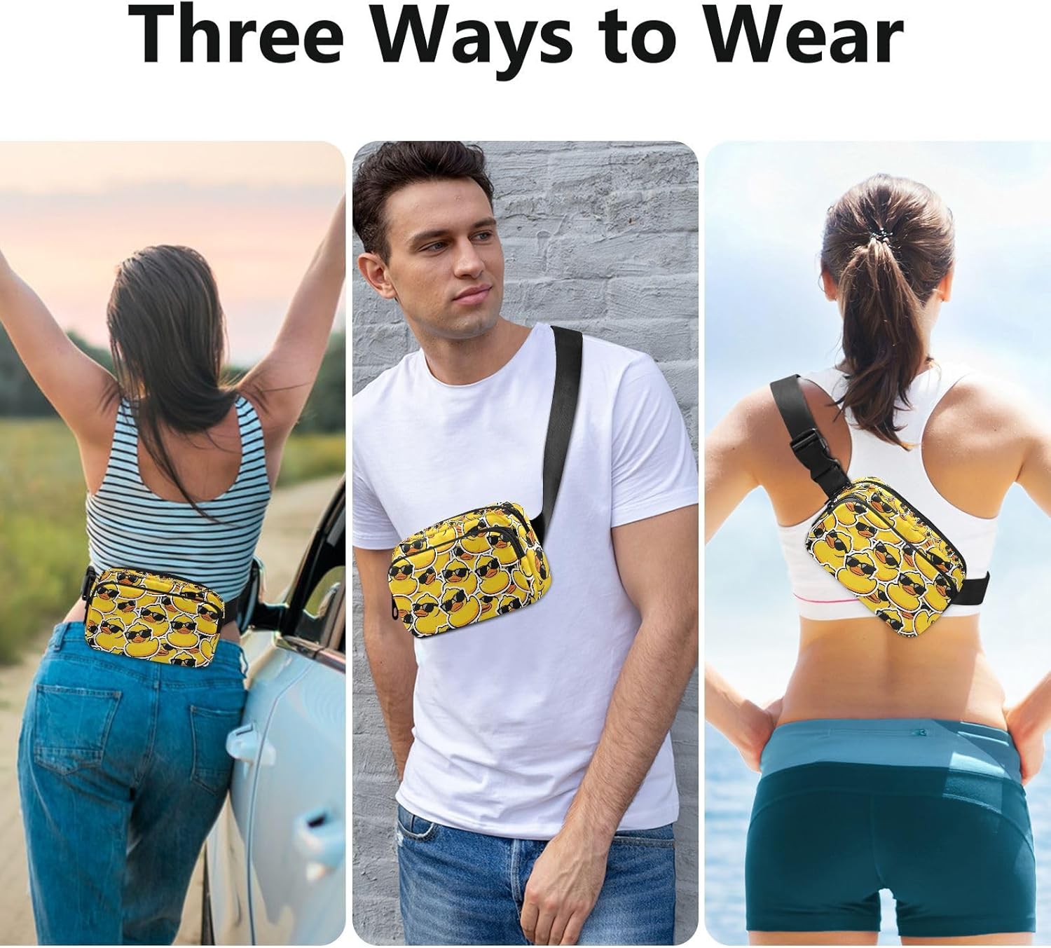 Exnundod Fanny Waist Bag Duck Purse Bag Casual Crossbody Pack Zipper & Adjustable Strap Hip Bum Bag for Running Hiking Traveling Outdoor