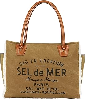 Lamyba Sel De Mer Canvas HandBag Upcycled Canvas Leather Tote Bag,Small