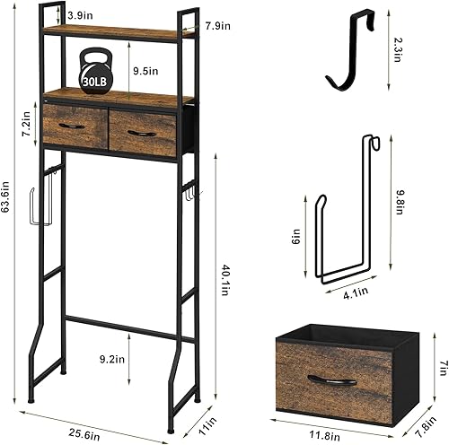 Miniatura 2 de ETELI Armario de almacenamiento sobre el inodoro con cajones de tela, almacenamiento sobre el inodoro, se adapta a la mayoría de los inodoros,