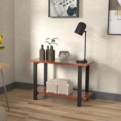 Miniatura 6 de CONSDAN Estantería de 2 niveles, mesa de sofá de madera maciza de álamo cultivada en Estados Unidos, estante de exhibición, estantería industrial,