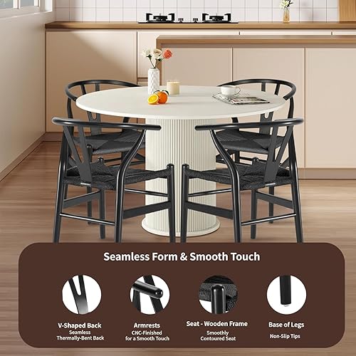 Vista 26 de Tomile Silla Wishbone de madera maciza, Silla Y Reposabrazos, Silla de comedor de mediados de siglo, asiento de cáñamo