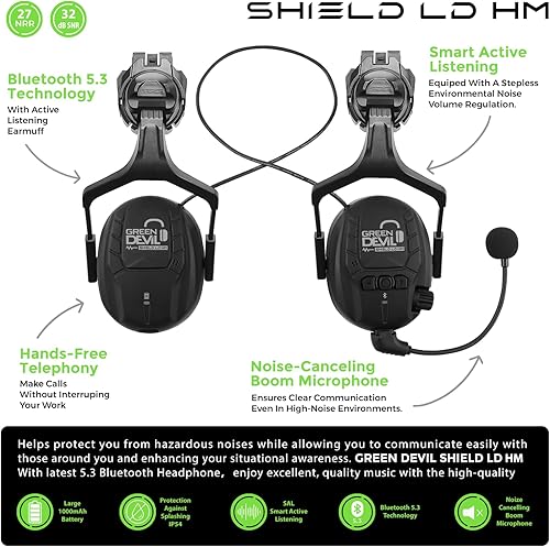 Miniatura 3 de Casco de seguridad para motosierra forestal GREEN DEVIL con orejeras Bluetooth Casco de arborista Casco duro con visera incorporada Protector facial