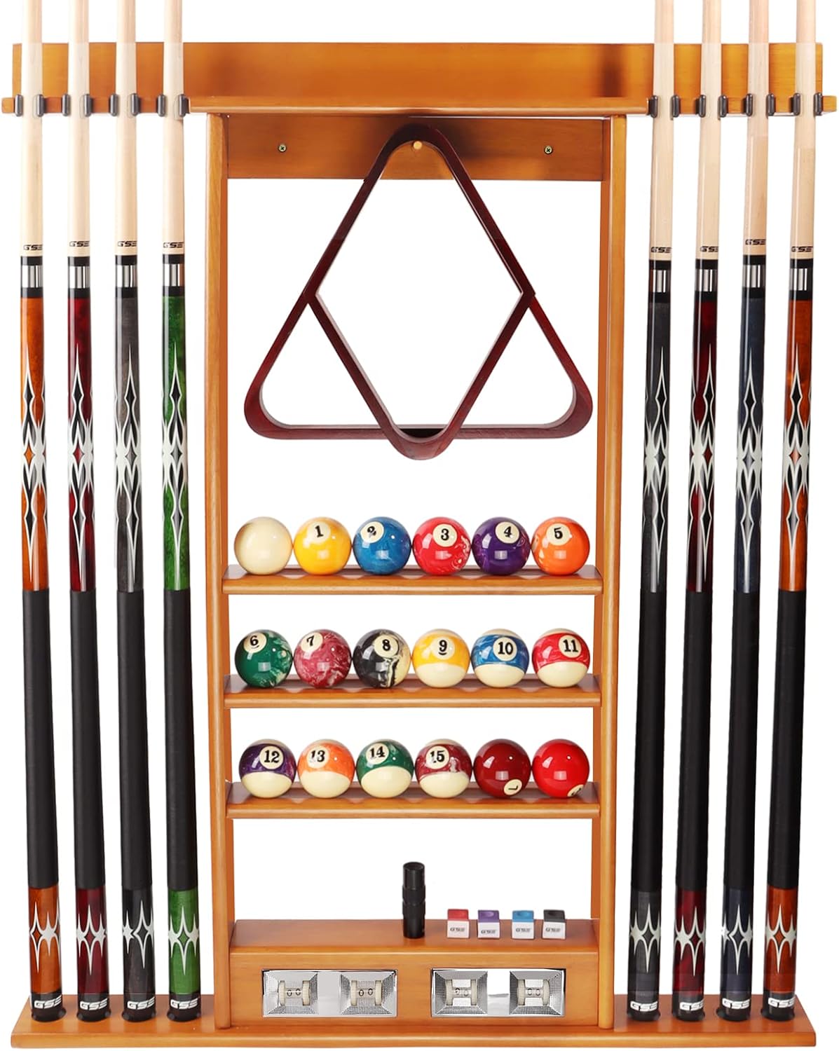 GSE 8 Pool Cue Wall Rack with Score Counter, Pool Cue Stick