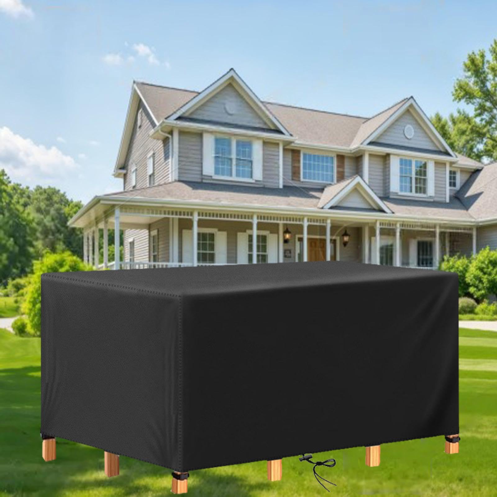 Copertura Universale Impermeabile Per Mobili Da Giardino In Tessuto 600D - Protezione Per Tavolo E Set Da 6-8 Sedie - Con Bordo Elastico E Corda Di Fissaggio - 2