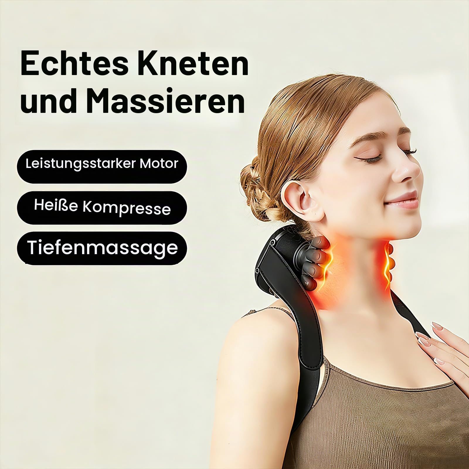 4D Nackenmassagegerät Mit Wärme, Massagegerät Nacken, Nackenmassage, Neck Massager Mit 3 Massagestufen 2 Temperaturstufen, Elektrische Schulter Massagegerät für Nacken,Zuhause,Büro,Reisen (Black)