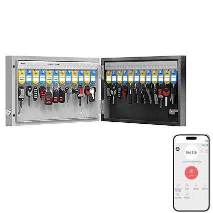 WeHere 24 Key Lock Box, Smart Wall Mount Key Cabinet with Key Tags, OTP/APP/Fixed Code Unlock, Security Storage Key Holder, Key Management for House, Hotel, Office
