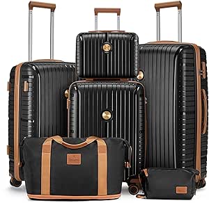 Joyway 6-Piece Luggage Set with Hardside Suitcases, Spinner Wheels, and TSA Lock - Black/Brown
